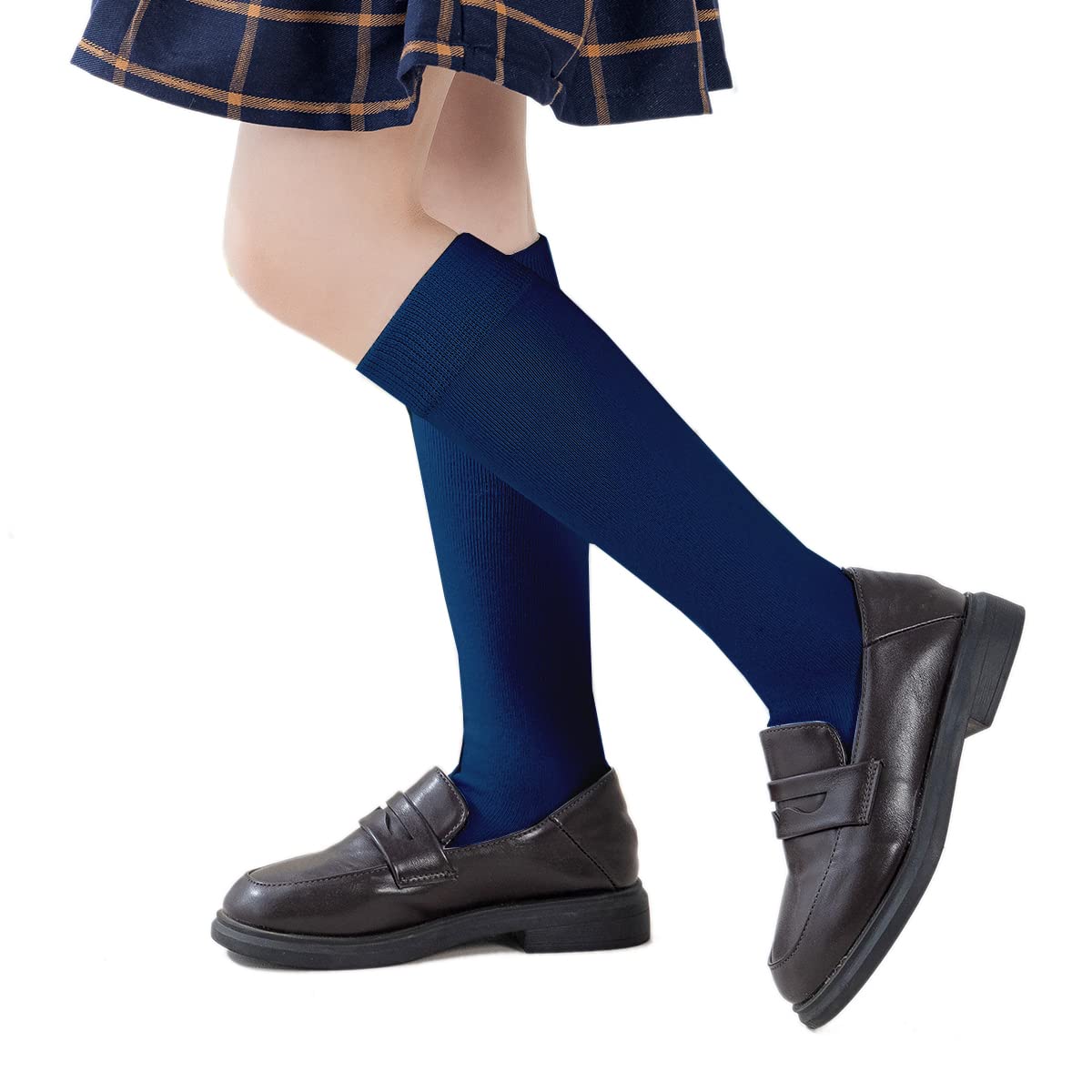 Marchare Calcetines hasta la rodilla para niñas y niños, uniformes escolares, calcetines de algodón sin costuras, color blanco, negro y gris, paquete de 3/6 unidades