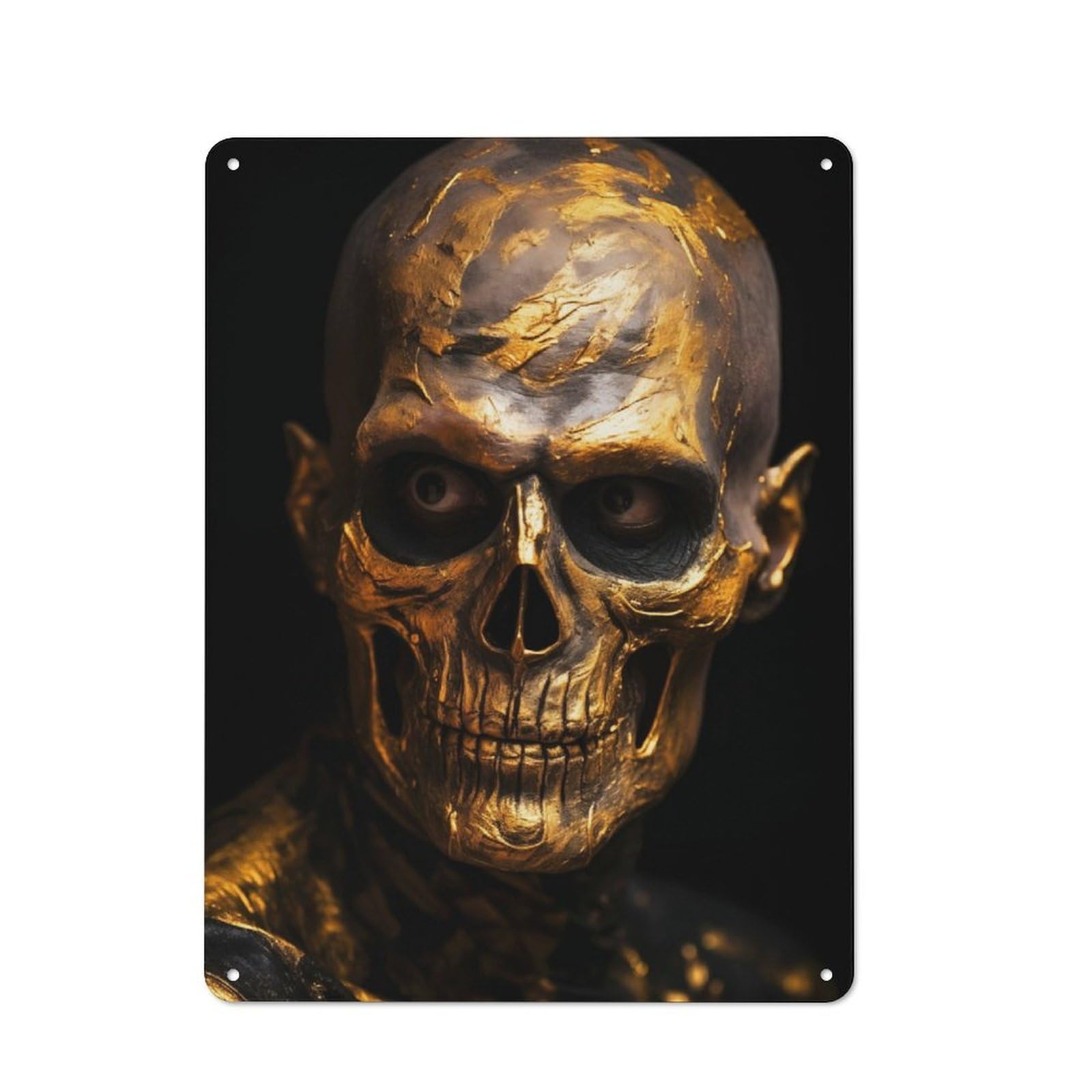 Junmoney Black And Gold Skull Face For Lounge Or Reading Corner, Retro Metal Sign 40X30cm, For Metal Sign Collectors, For Garage And Workshop Walls