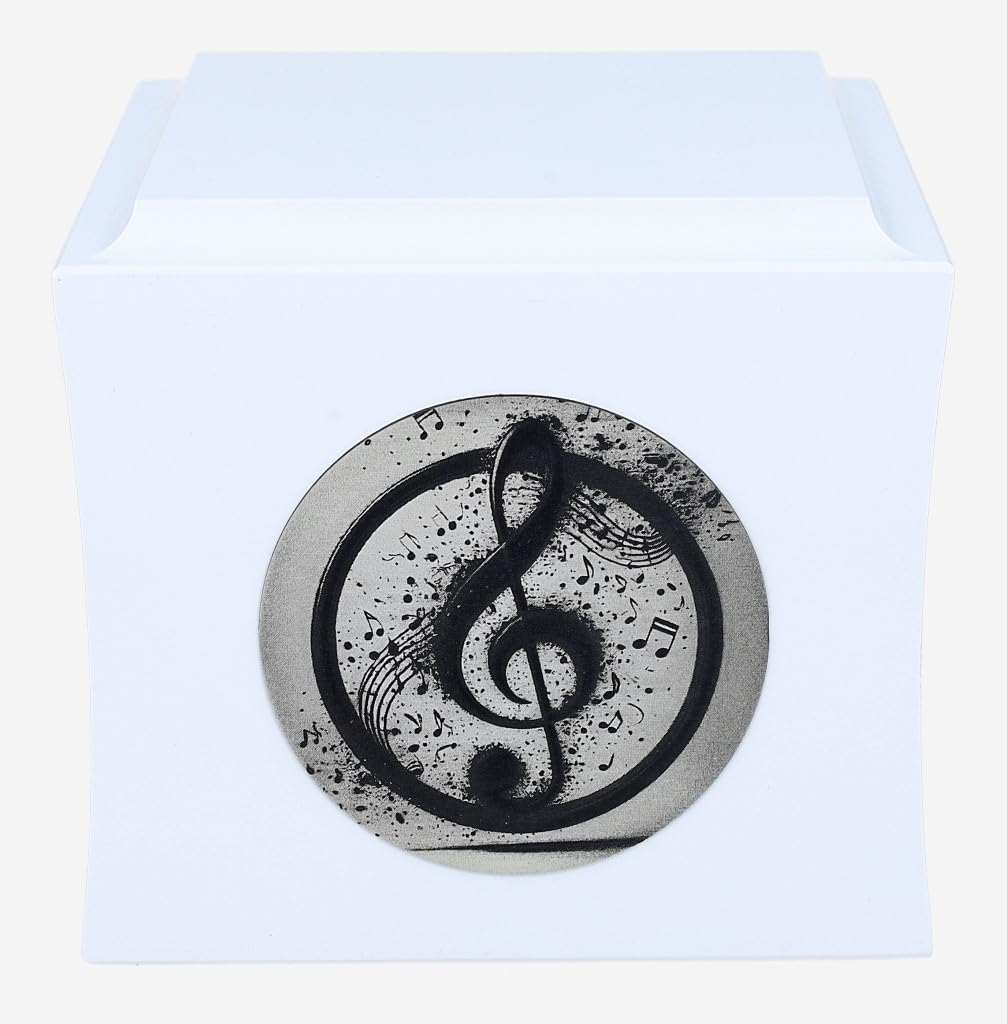 Urna de madera con clave de sol Caja de cremación para músico con notas Urna con partituras (blanco/diseño 1)