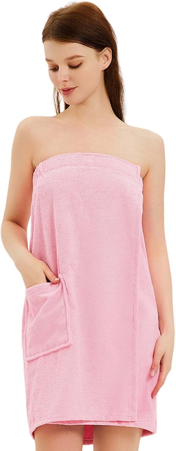 Womens Bath Body Wrap Towel Shower Spa Wrap Robe Adjustable Closure Bathrobe with Hair Towel - Image 2