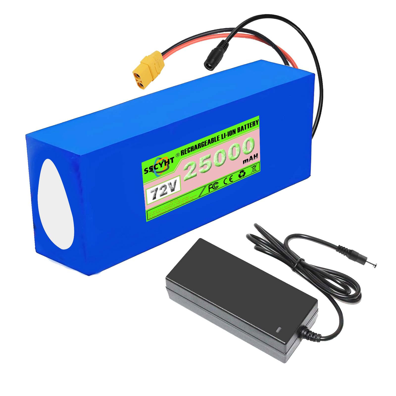 SSCYHT 72V Lithium Battery 72V 20Ah 15Ah 30Ah 35Ah 15Ah Lithium-ion Battery 72V Replacement Battery 72V Li-ion Battery for 250W - 2200W Motors with Charger and BMS,72v25ah xt90