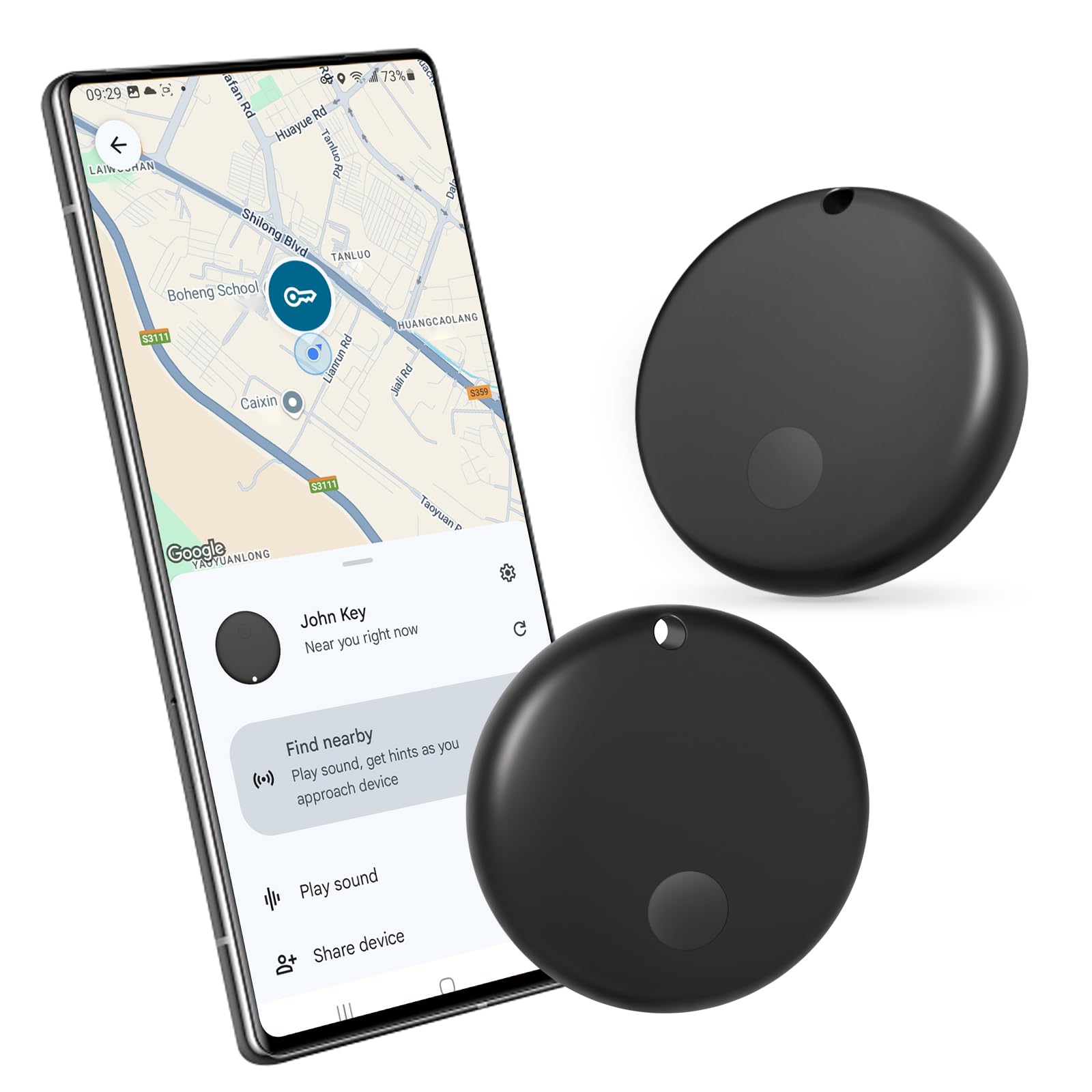 Lmrbelec Android Tracker Tags, Air Tag for Google's Find Hub App (Android only), Key Finder Item Locator Tracking Device Smart Tags for Luggage, Wallet, Vehicles, Pets, Keys (Black, 2 Pack)