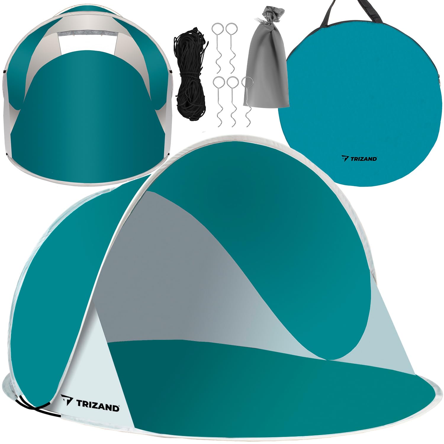Refugio de playa Pop Up 190 x 120 x 86 cm, resistente al viento y a los rayos UV, pequeño tamaño de paquete ligero, para bebés, niños y adultos, azul y gris 23856