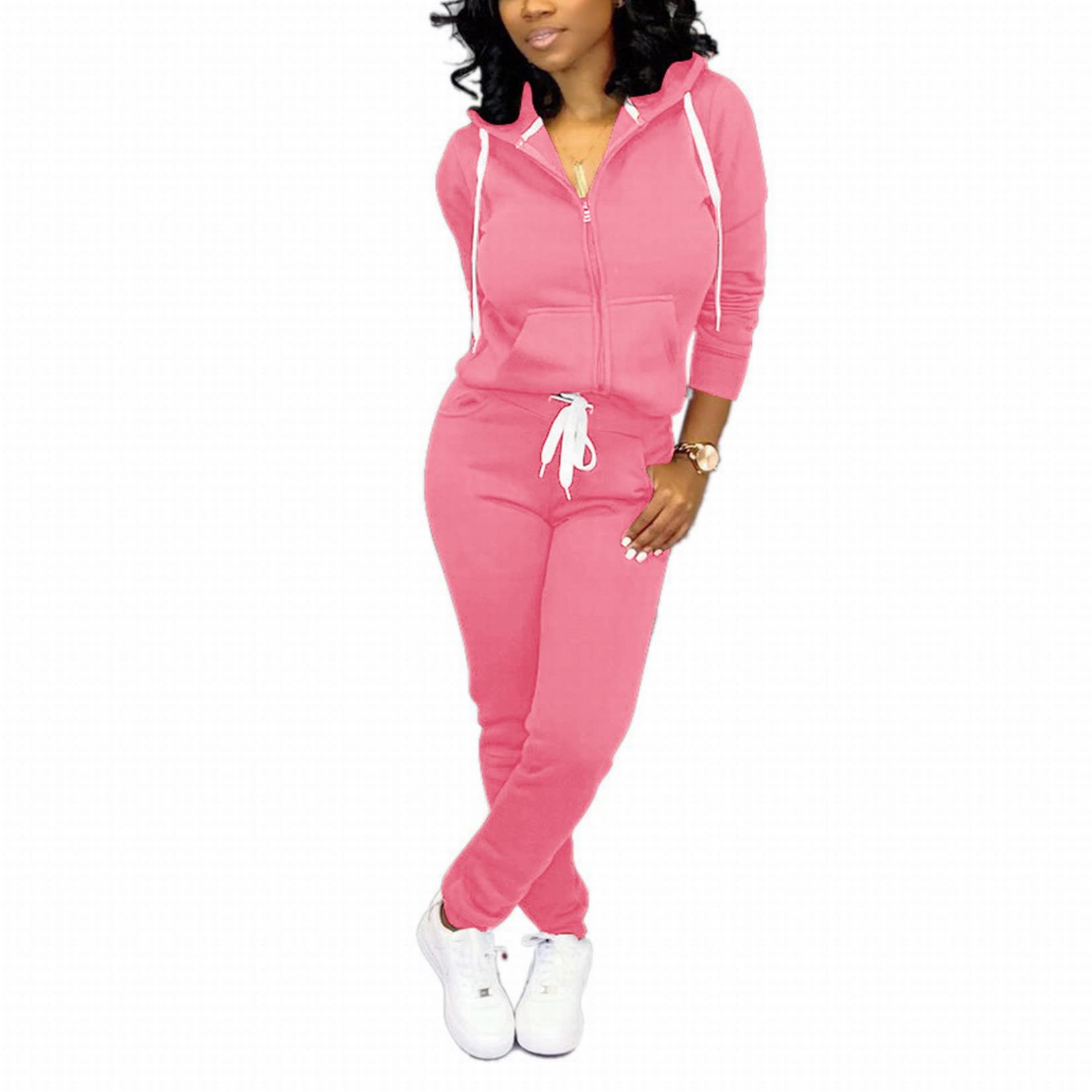 CLOCOR Track Suits for Women Set - Casual 2 Piece Outfits Sweatsuit Pocket Hoodies Long Sleeve with Patchwork