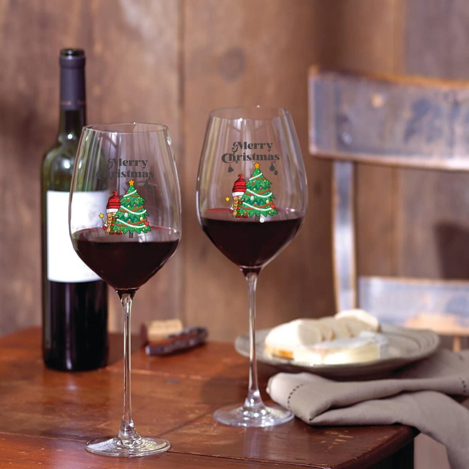 Juego de 2 copas de vino tinto con texto en inglés "Merry Christmas" enanos", 17 onzas, para degustación profesional de vinos tintos y blancos