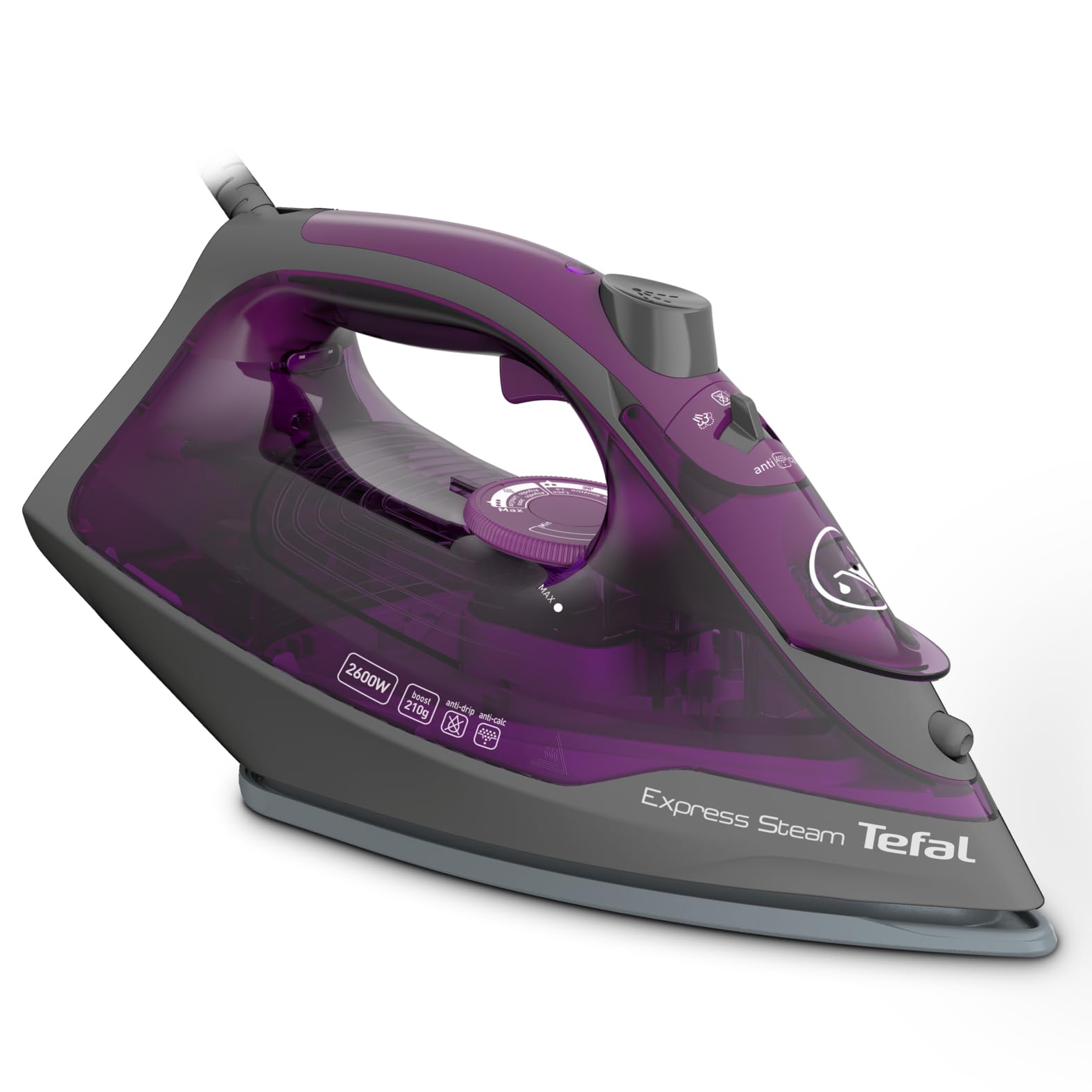 Steam Iron | Express Steam Iron Steamer | 2600 W | 270 ml | Anti-scale | Purple | Ceramic Soleplate | 2 Years Warranty | FV2843M0