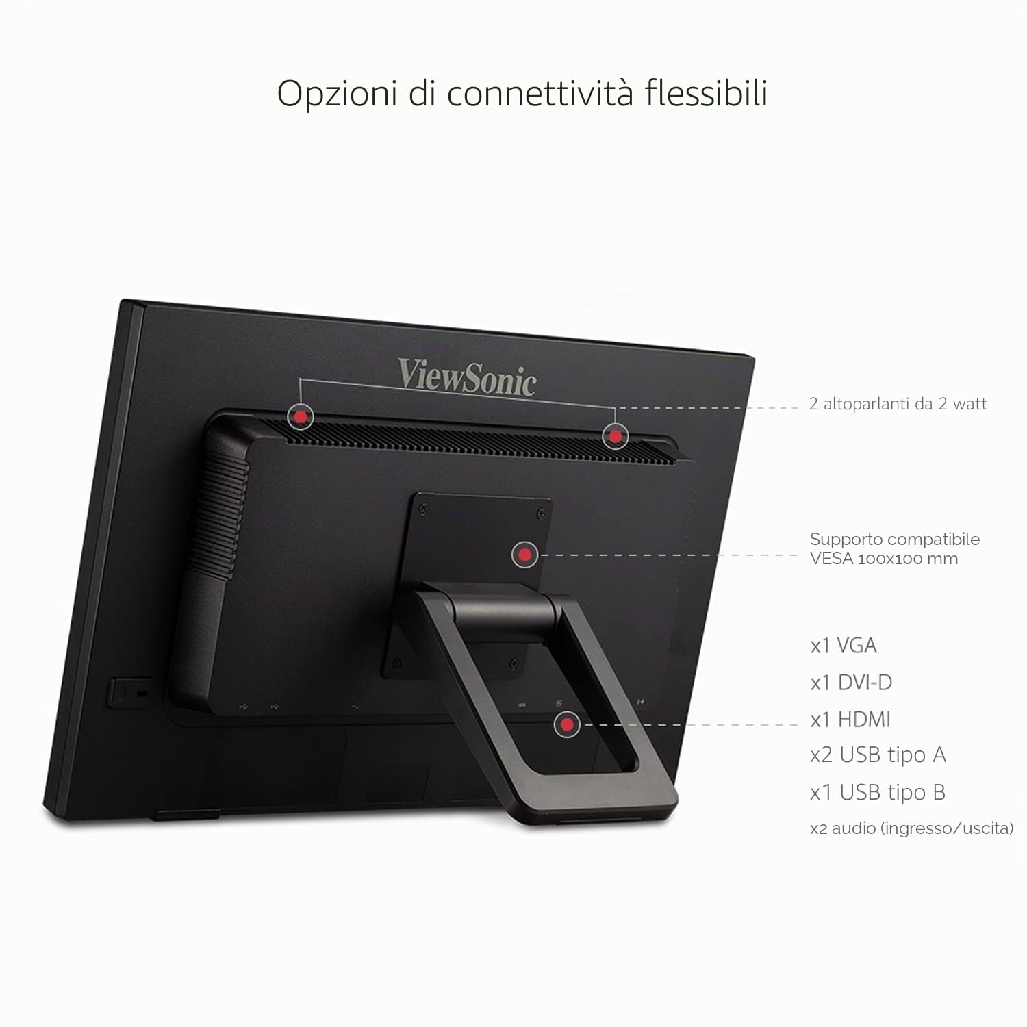 ViewSonic TD2223 - Monitor Touch da 54,6 cm (22") (Full HD, HDMI, USB, multitouch a 10 Punti, Supporto Integrato, Altoparlante, Servizio di Sostituzione 4 Anni) Nero