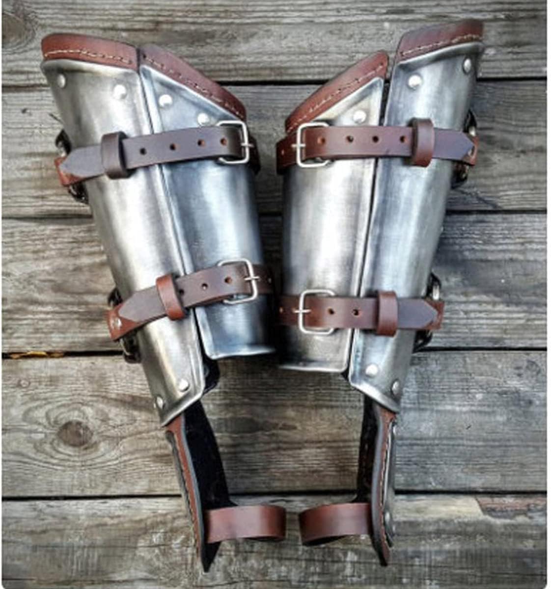 Protège-Bras en Simili Cuir – Brassards de Style Armure médiévale en métal – Brassard de Combat Viking Vambraces rétro réglable avec Boucle pour Costume de Cosplay, Argent