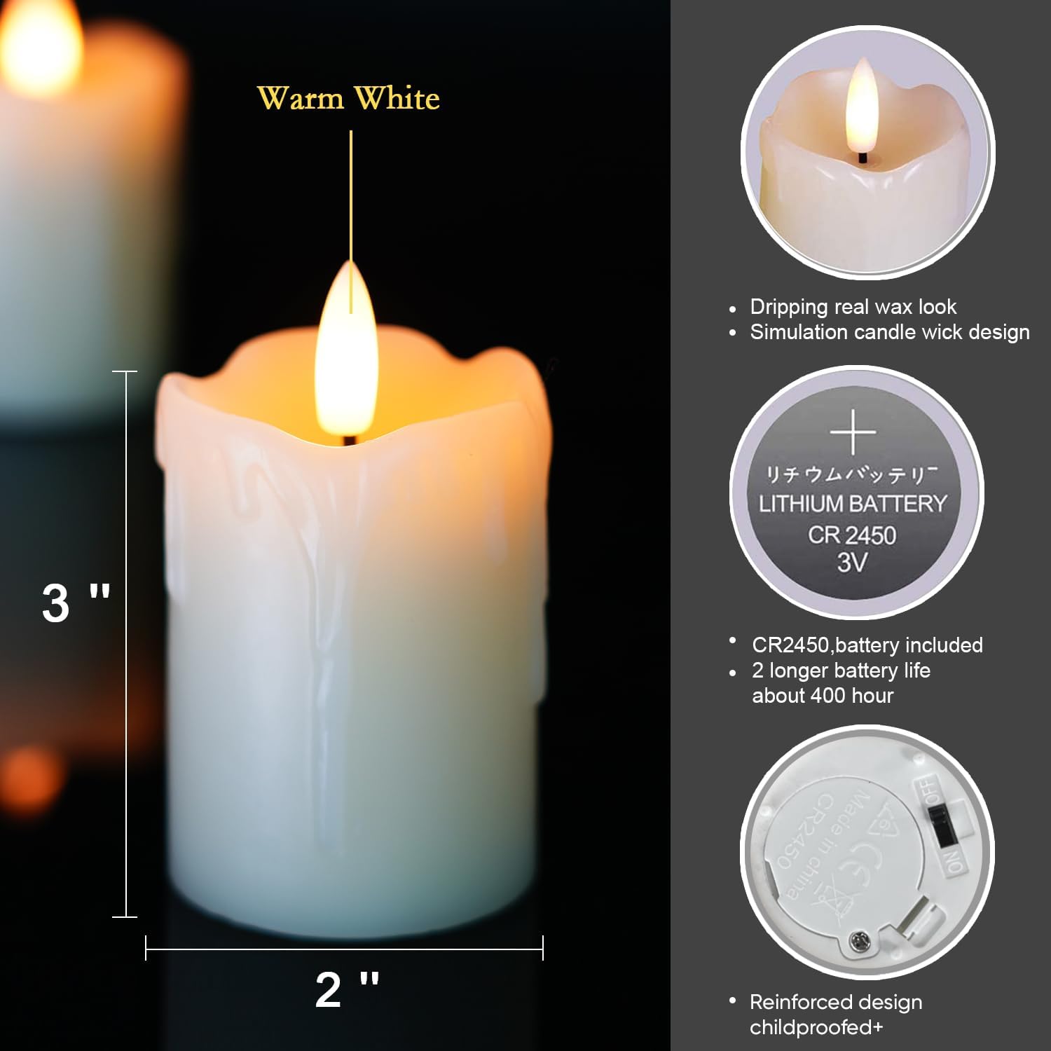 Homemory 2" x 3" Flameless LED Pillar Candles with Remote
