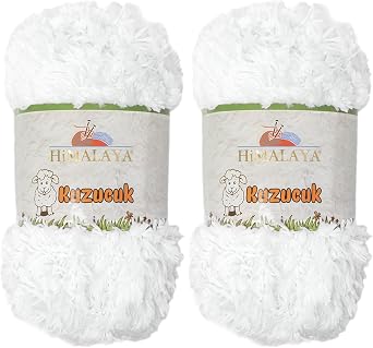 Himalaya Kuzucuk Col.85601 Fluffy Thick Yarn, Ultra Bulky, 100% Polyester, Extra Thick, Solid Color, 2 Ball Set, Approx. 7.1 oz 200 g, Spool Length 26.4 ft 80 m