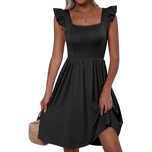 ANRABESS Womens Summer Square Neck Sleeveless A Line Mini Sundress Wedding Gradution Dresses
