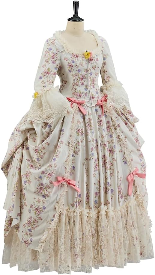 Willyacos Floral 18th Century Royal French Women Queen Marie Antoinette Costume Georgian Dress Victorian Rococo Ball Gown
