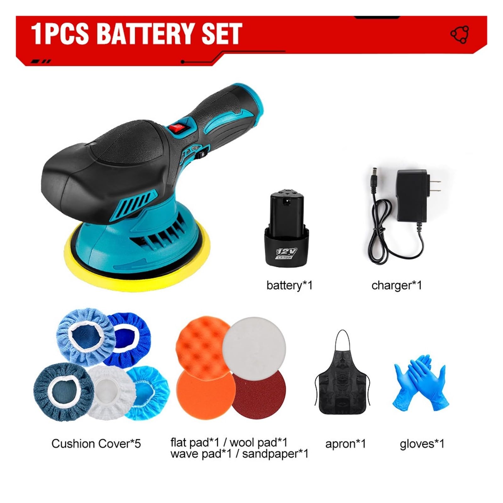 6000RPM bezprzewodowa mini polerka 6 biegów polerka samochodowa 12V samochody elektryczne polerowanie maszyn regulacja prędkości elektronarzędzia | 1 Battery Set