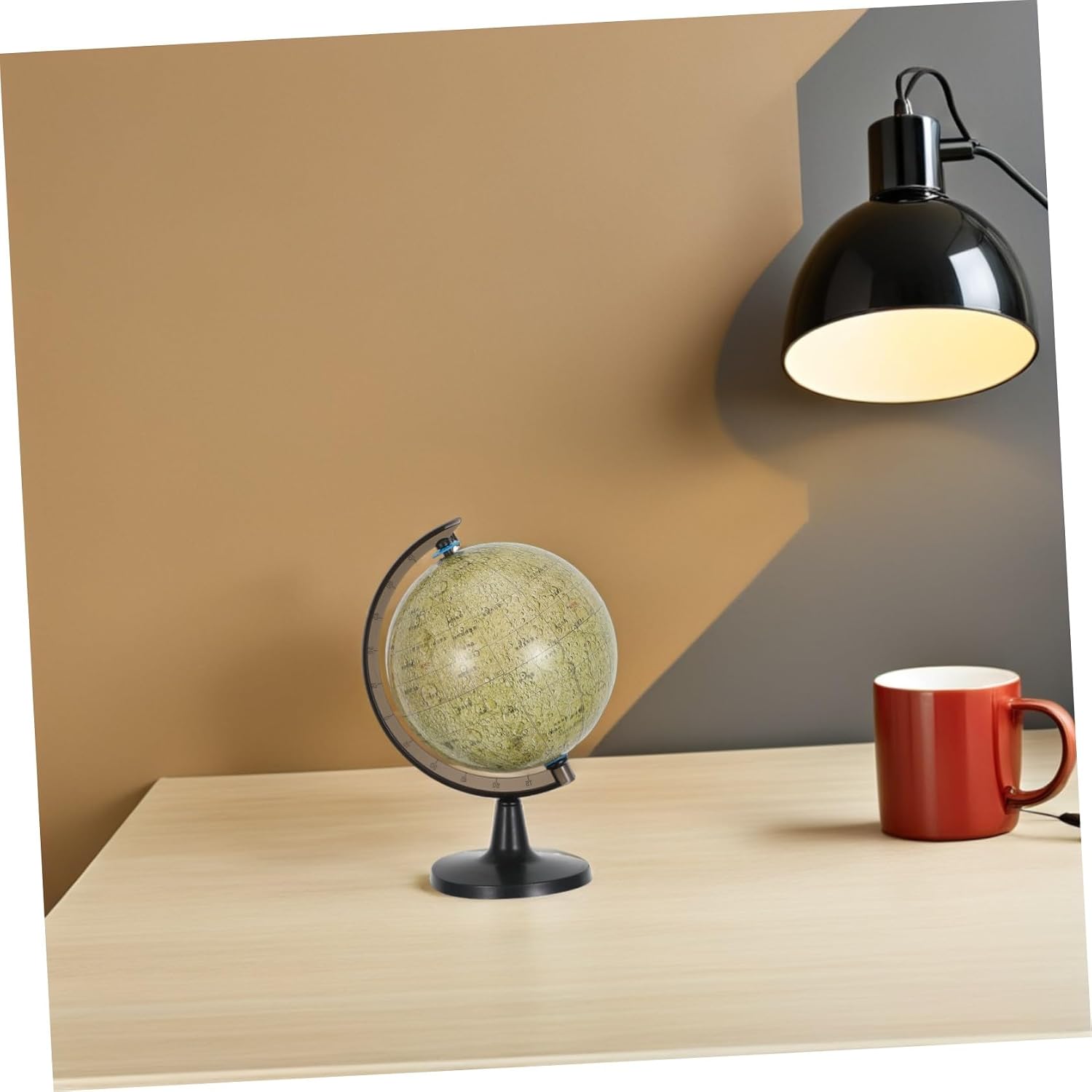 Rotating Moon Globe and Stable Plastic Base 5.5 Inch Diameter with HD Waterproof Printed Lunar Map Portable Educational Globe for Desk Decor and Office Use for Students