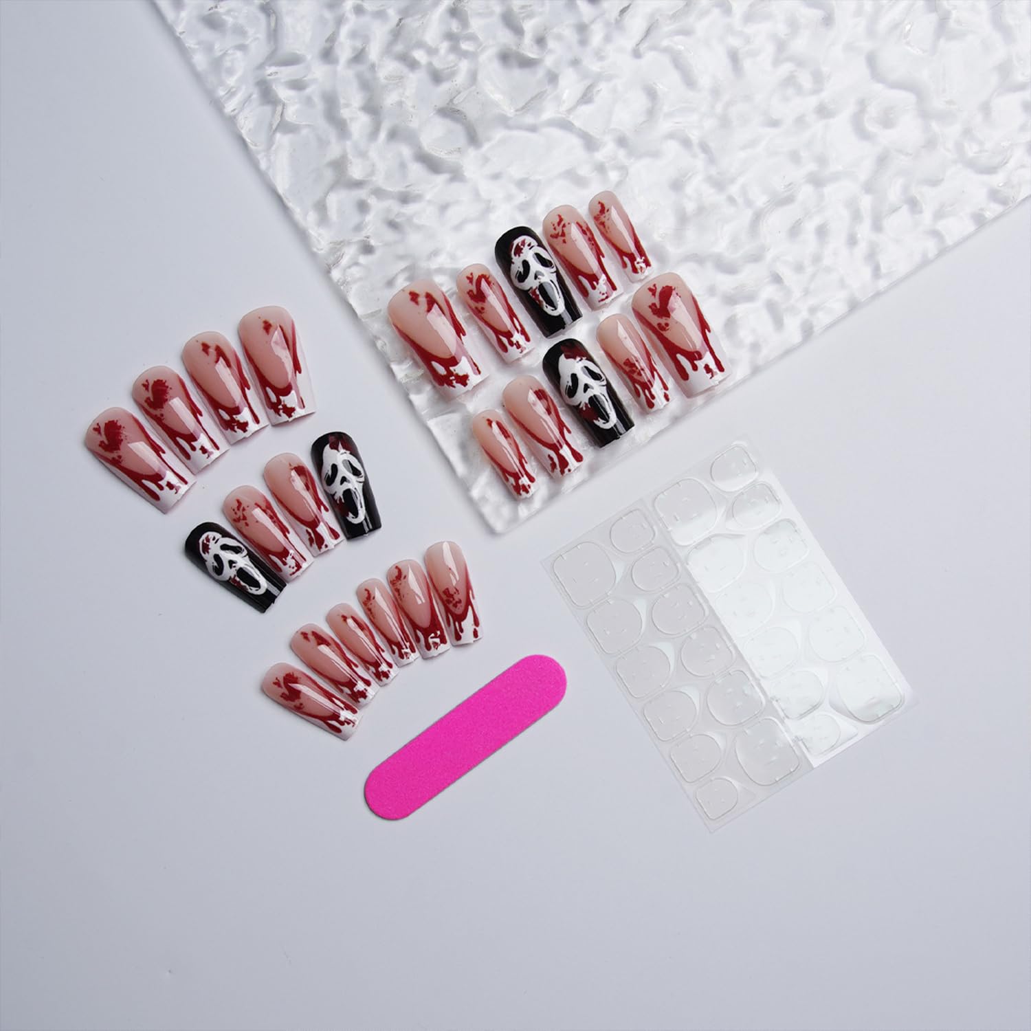 Medium Square Halloween Ghost Press on Nails Blood Drip French Tip Designs