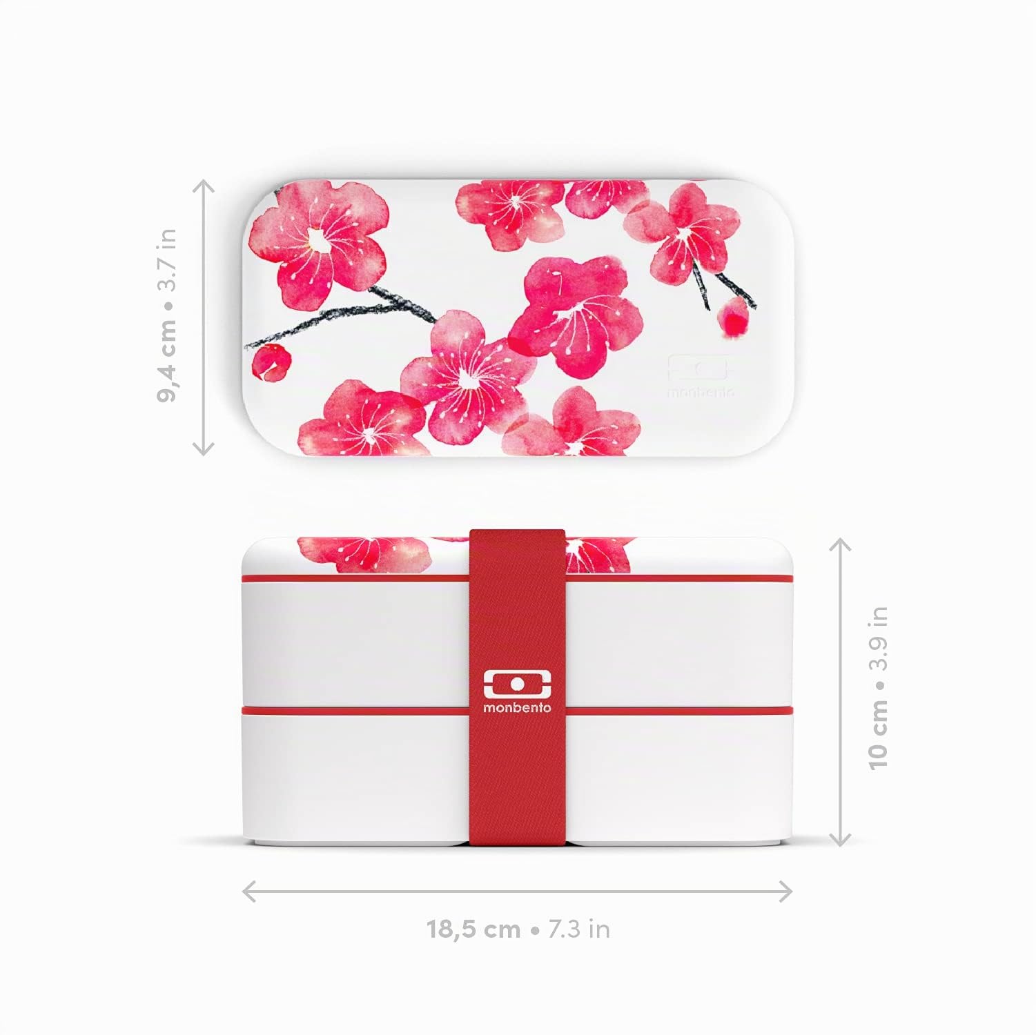 MONBENTO - Bento box MB Original Graphic Blossom - Boîte Repas à Compartiments - Lunch box Hermétique 2 étages - Idéal pour Travail/Ecole - Sans BPA - Made In France - Motif Japonais, Fleurs - Blanc