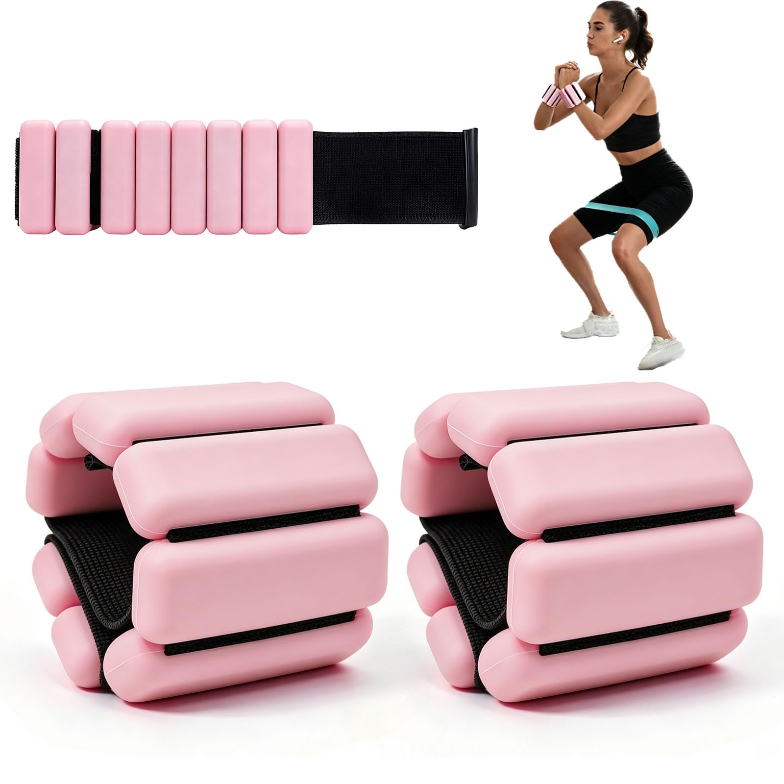 Wrist & Ankle Weights for Women, Wearable Wrist & Ankle Weights Bracelet Set of 2(1Lbs Each), Adjustable Ankle Weights for Walking, Yoga, Barre,Gym,Exercise,Pilates,Walking Running-Pink