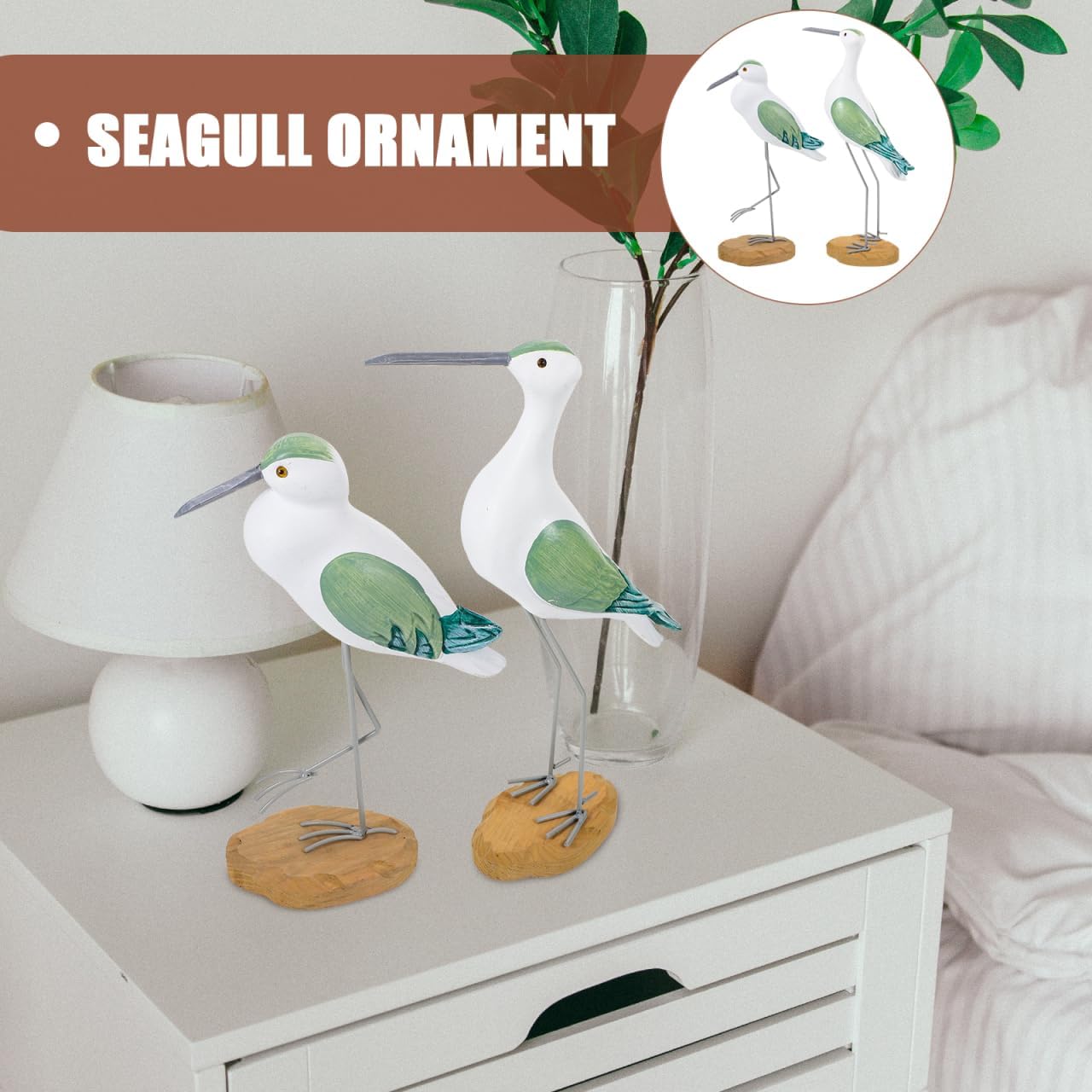 IMIKEYA 2pcs Wooden Seagull Ornaments Nautical Animal Figurine Simulation Coastal Tabletop Ornaments Seagull Sculpture Statue Office Desk Decor Wooden Desktop Display Tropical Beach Cabinet Seaside