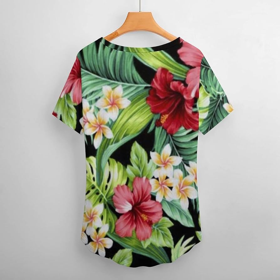 Amazon.co.jp: Tシャツ レディース ハイビスカス 葉 花柄 V
