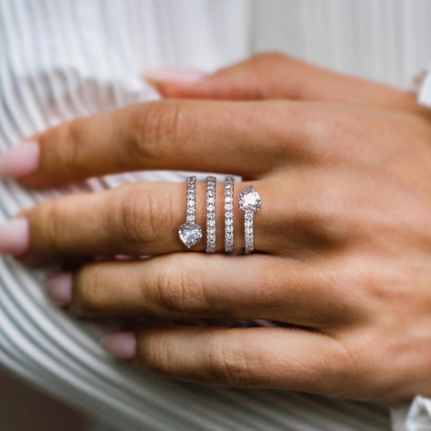 Cubic Zirconia Half Eternity Rings CZ Wedding Bands 5A Grade D Color Lab Grown Diamond Stackable Anniversary Band Ring for Women