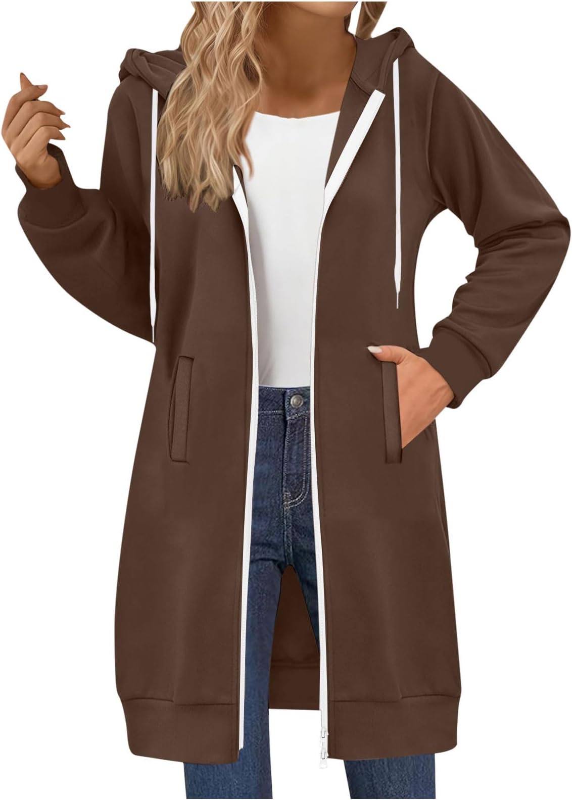 Women's Zipper Hoodies Long Tunic Pullover Open Front Casual Long Sleeve Hoodie Sweatshirts 2026 Fall Jacket Coats