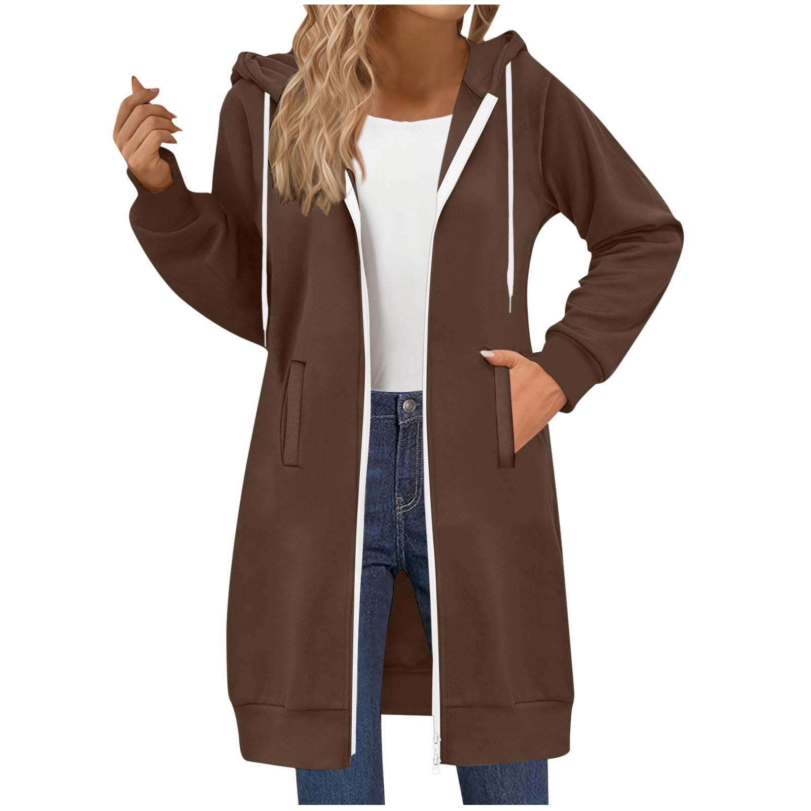 Women's Zipper Hoodies Long Tunic Pullover Open Front Casual Long Sleeve Hoodie Sweatshirts 2026 Fall Jacket Coats