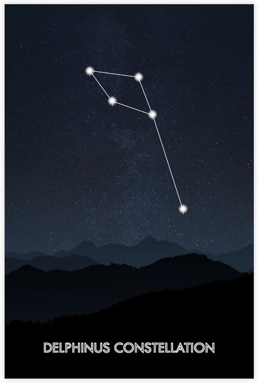 Delphinus Constellation Space Constellations Zodiac Poster Canvas Poster Wall Art Decor Print Picture Paintings for Living Room Bedroom Decoration Unframe: 12x18inch(30x45cm)