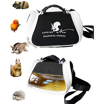 Gatycallaty Small Pet Carrier Bag Animal Outgoing Bag with Shoulder Strap Portable Travel Handbag Backpack for Hedgehog Hamster Mouse Rat Sugar Glider Squirrel Chinchilla Rabbit (Large, Black)