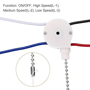 MECCANIXITY Ceiling Fan Switch 3 Speed 4 Wire, ZE-208S