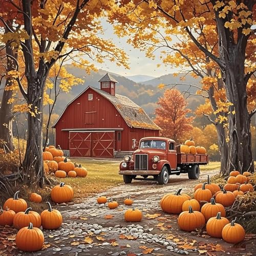 LKHMVCA Fall Farmhouse Truck Pumpkin Paint by Numbers Kit for Adults DIY Paint by Numbers Kits for Adults Beginners Without Frame Acrylic Paint Canvas Painting Kits Art for Home Decor 16x16 Inch