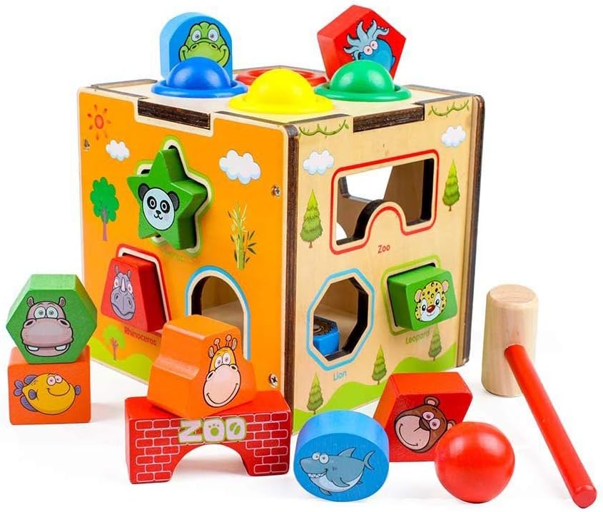 GEDIAO Pounding Bench Wooden Toy with Mallet Shape Sorter for Toddlers (Developmental Toy)