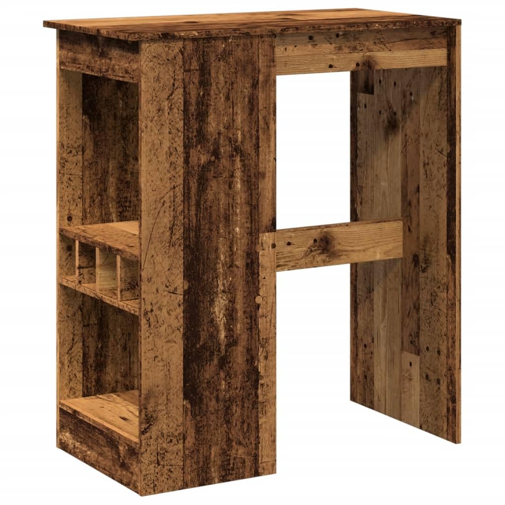 Bartisch Mit Regal 90x47,5x103,5 cm Holzwerkstoff | 4 Integrierte Weinhalter, Pflegeleicht, Feuchtes Tuch Reinigung, Inklusive Wandhalterung
