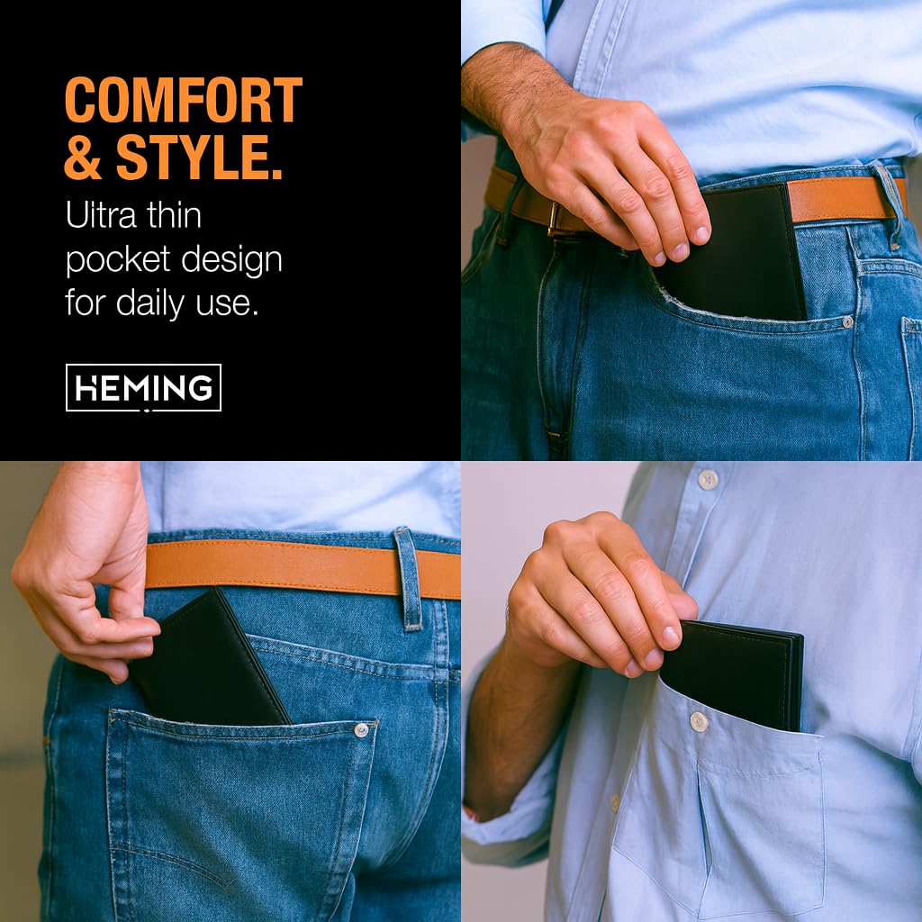 HEMING Cartera Delgada para Hombre, Soporte Minimalista para Tarjetas de crédito, Capacidad para hasta 12 Tarjetas y Billetes, Tarjeta de crédito y Billetes de Banco de Piel auténtica Suave, Cartera