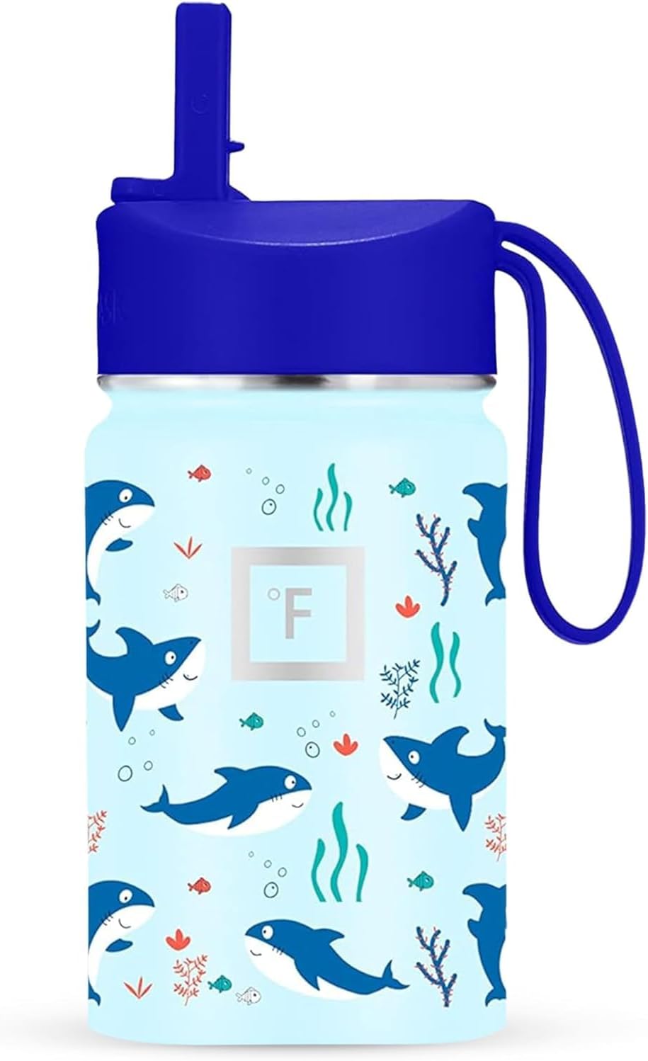 IRON °FLASK Kids Water Bottle - Straw Lid, 20 Name Stickers, Vacuum Insulated Stainless Steel, Double Walled Tumbler Travel Cup, Thermos Mug - Iron Shark, 10 Oz