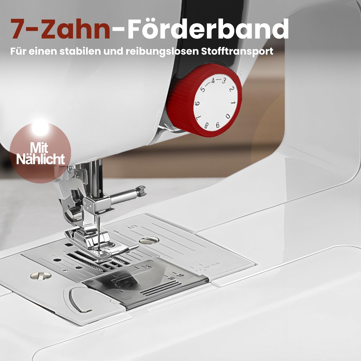 RYER Nähmaschine – 18 Stichprogramme, 7-Zahn-Transporteur, Horizontaler Rotierender Greifer, LED-Licht, Fadenschneider, Fußpedal & Zubehör – Kompakte und Robuste Nähmaschine für Anfänger und Fortgesch