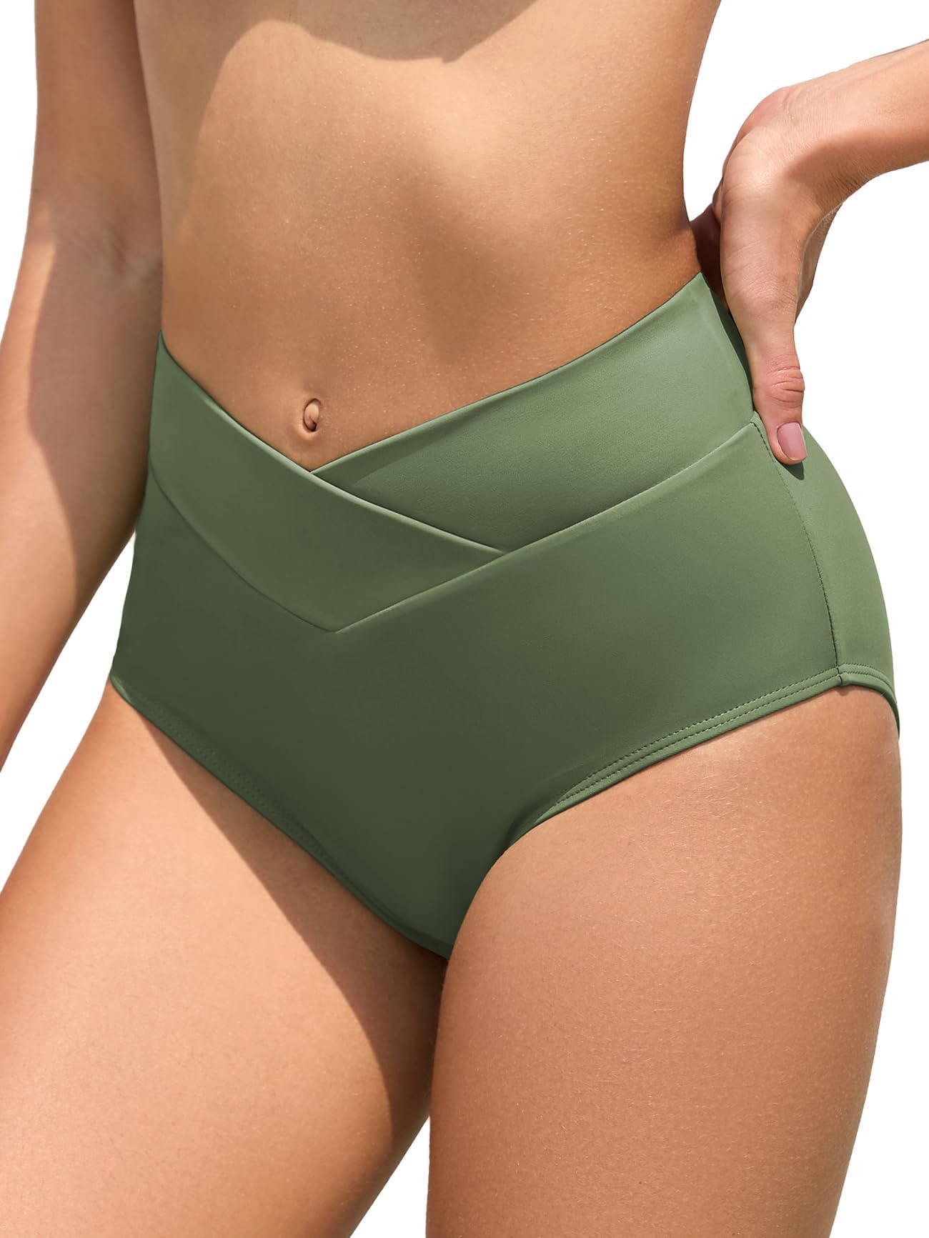 Slip bikini con taglio a V per donna copertura completa a vita alta costume da bagno pantaloni da bagno incrociato V anteriore costume da bagno