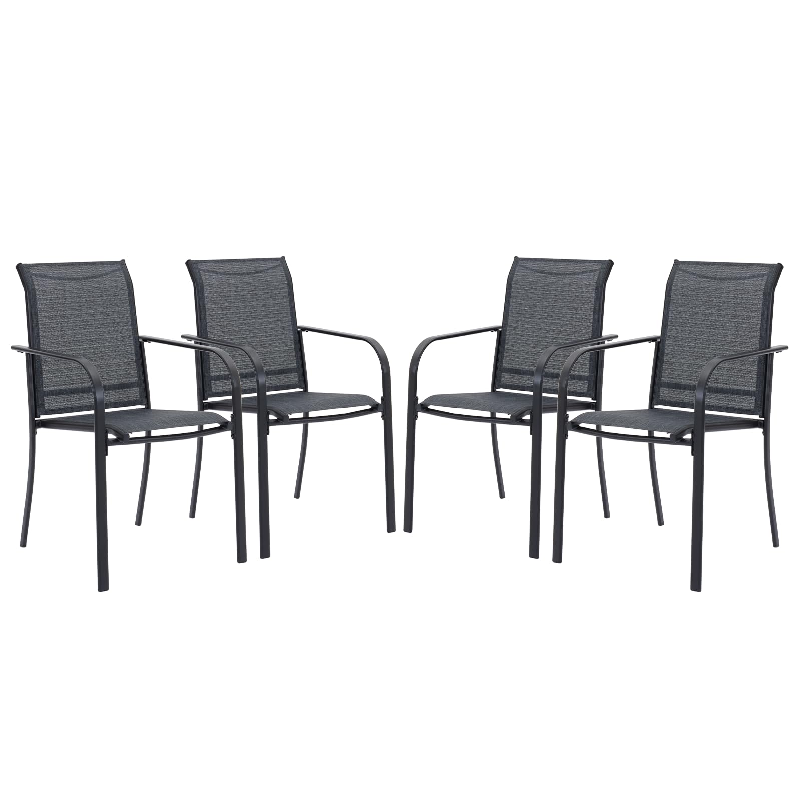 VICLLAX Patio Stackable Dining Chairs Set for 4, Outdoor Sling Chairs with Metal Frame for Front Porch Balcony Backyard Garden and Deck, Black Grey