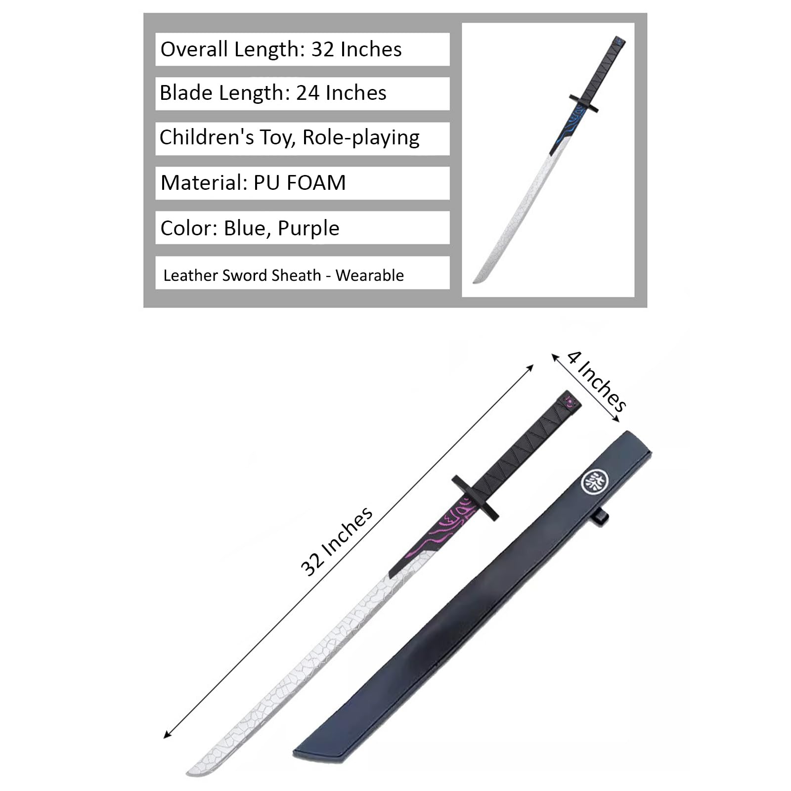 Amazon.com: QUEQUAQUI 32 Inch Japan Samurai Pu Foam Blade Anime