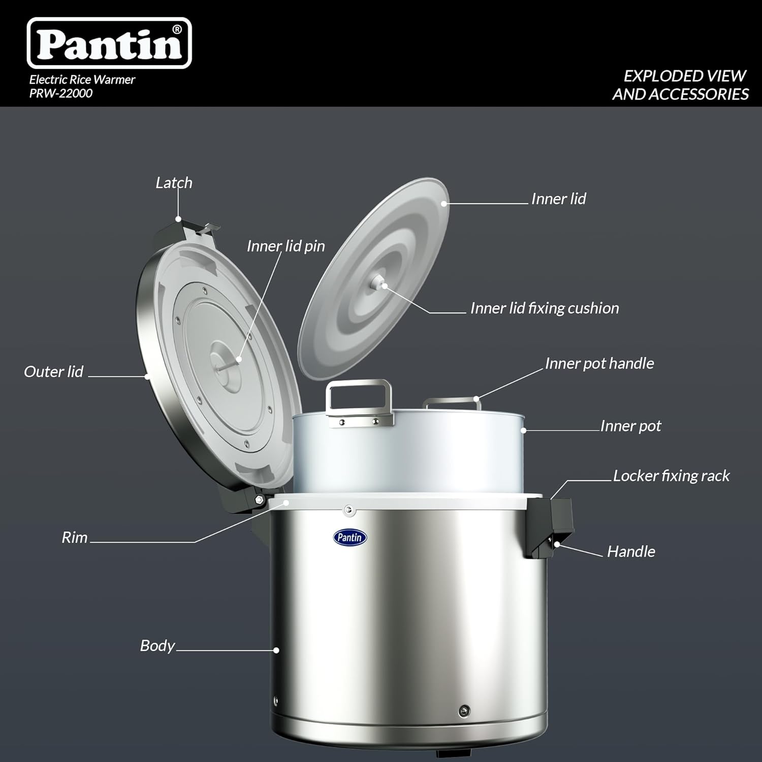 Pantin Commercial Electric Rice Warmer, Commercial Rice Warmer (Warm Function only, not a Rice Cooker) - (For Measurement Purpose: 50 Cup Raw/100 Cup Cooked) 120V, 95W, NSF, ETL Listed