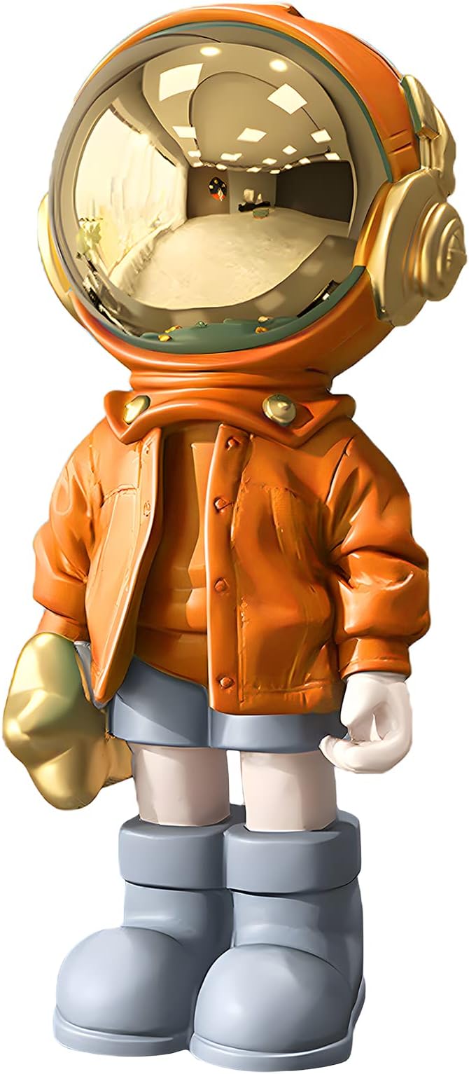 Astronaut Statues Spaceman Sculpture Polyresin Arts Gifts Orange Figurine Ornament Room Decor for Men,Home and Crafts Desktop Accessories Tabletop Decoration, Living Room, Office, Bookshelf
