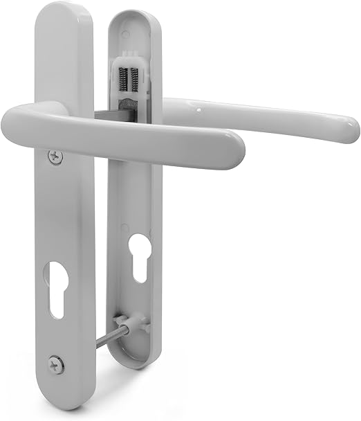 TSS Black UPVC Door Handle Pair Set, 92mm PZ (Centres), Sprung, Lever Lever, 240mm Screw To