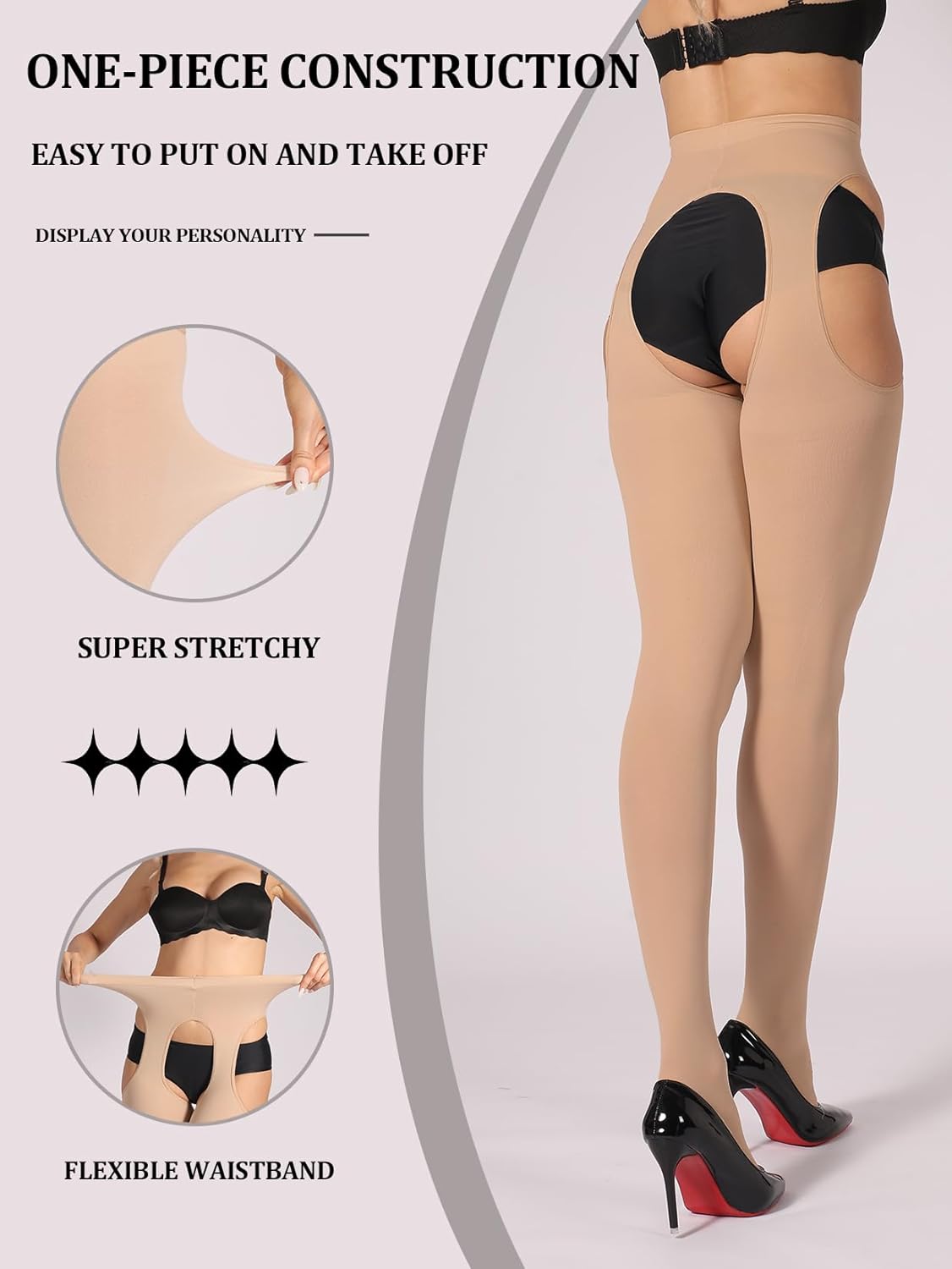 MERYLURE 2 Pack Suspender Tights for Women Semi Opaque Garter Belt Control Top Pantyhose Thigh High Stockings - Image 4