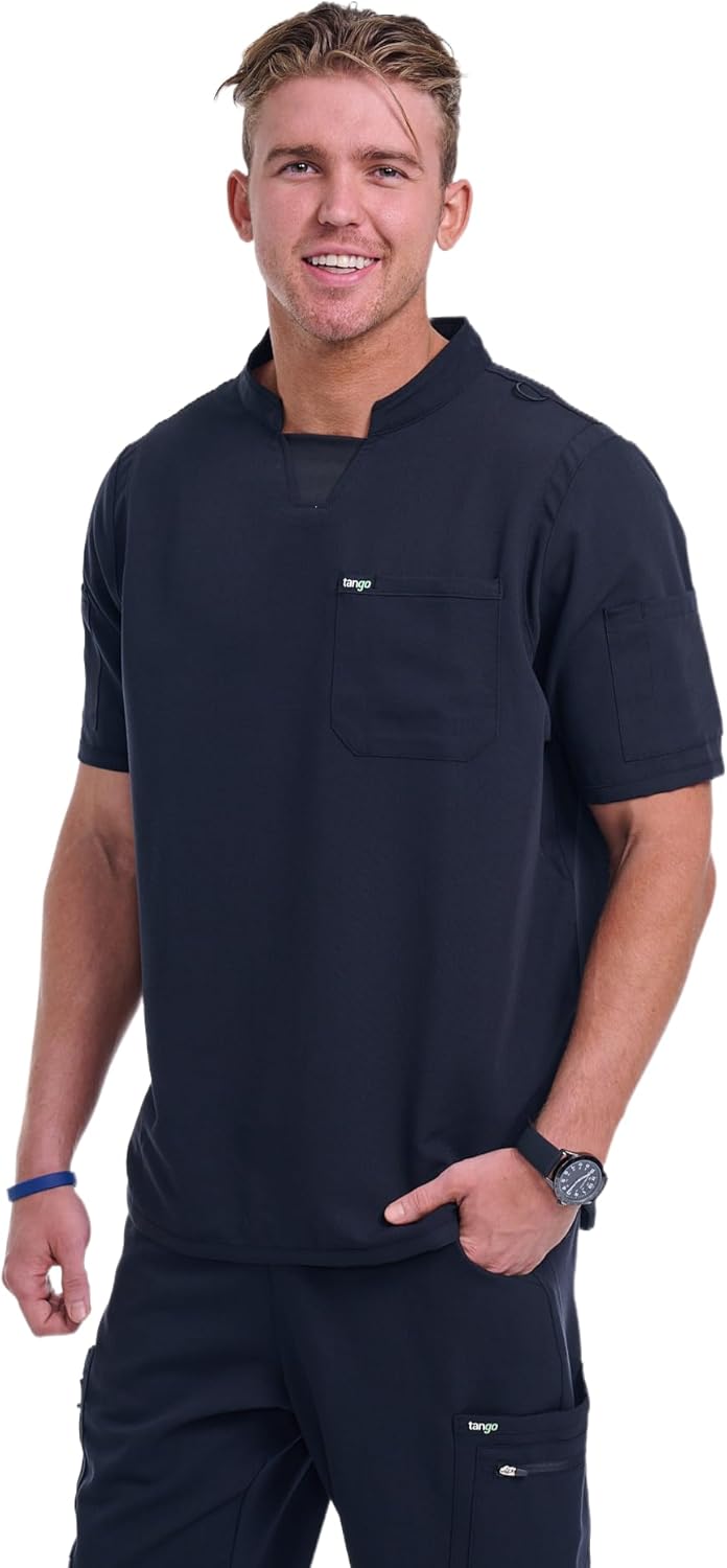 Men’s C-Collar Scrub Top – Durable 3-Pocket Medical Workwear with Stethoscope Neckline