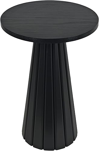 Miniatura 8 de Mesa auxiliar redonda de madera acanalada para bebidas, mesa auxiliar de pedestal pequeña, soporte para plantas para espacios pequeños, sala de