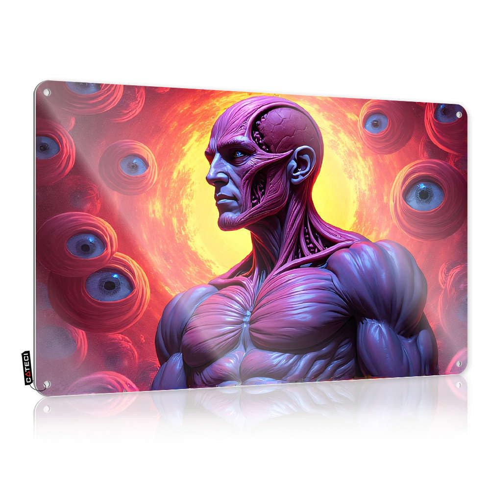 Fzfn Colour Retro Wall Decor Restroom Decor Wall Art - Muscular Figure With Swirling Eyes In Fiery Background. Designer Funny Retro Style Decoration For Stair(30X40cm)