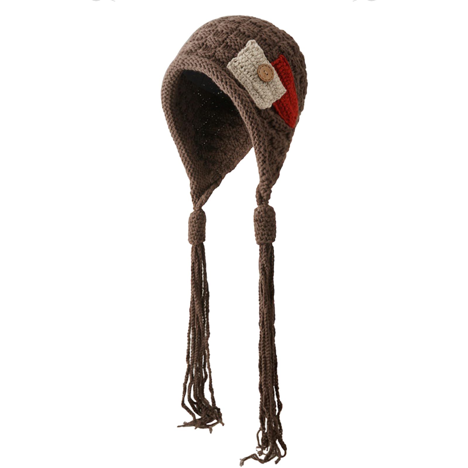 CORIRESHA Women's Colorful Handmade Crochet Beanie Tassel Ear Flaps Knit Hat with Pom Pom