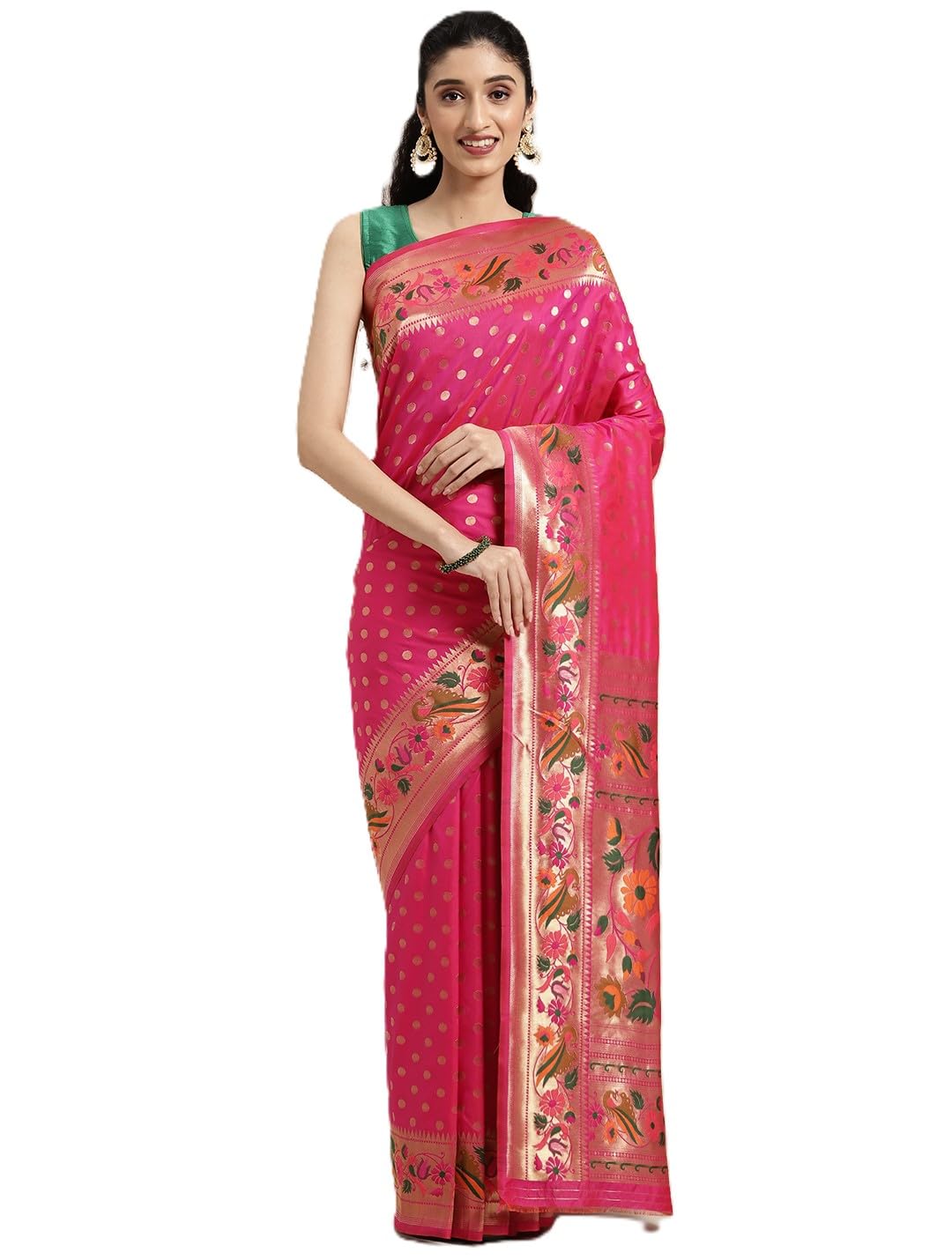 Pandadi Saree Women's Paithani Silk Saree With Blouse Piece