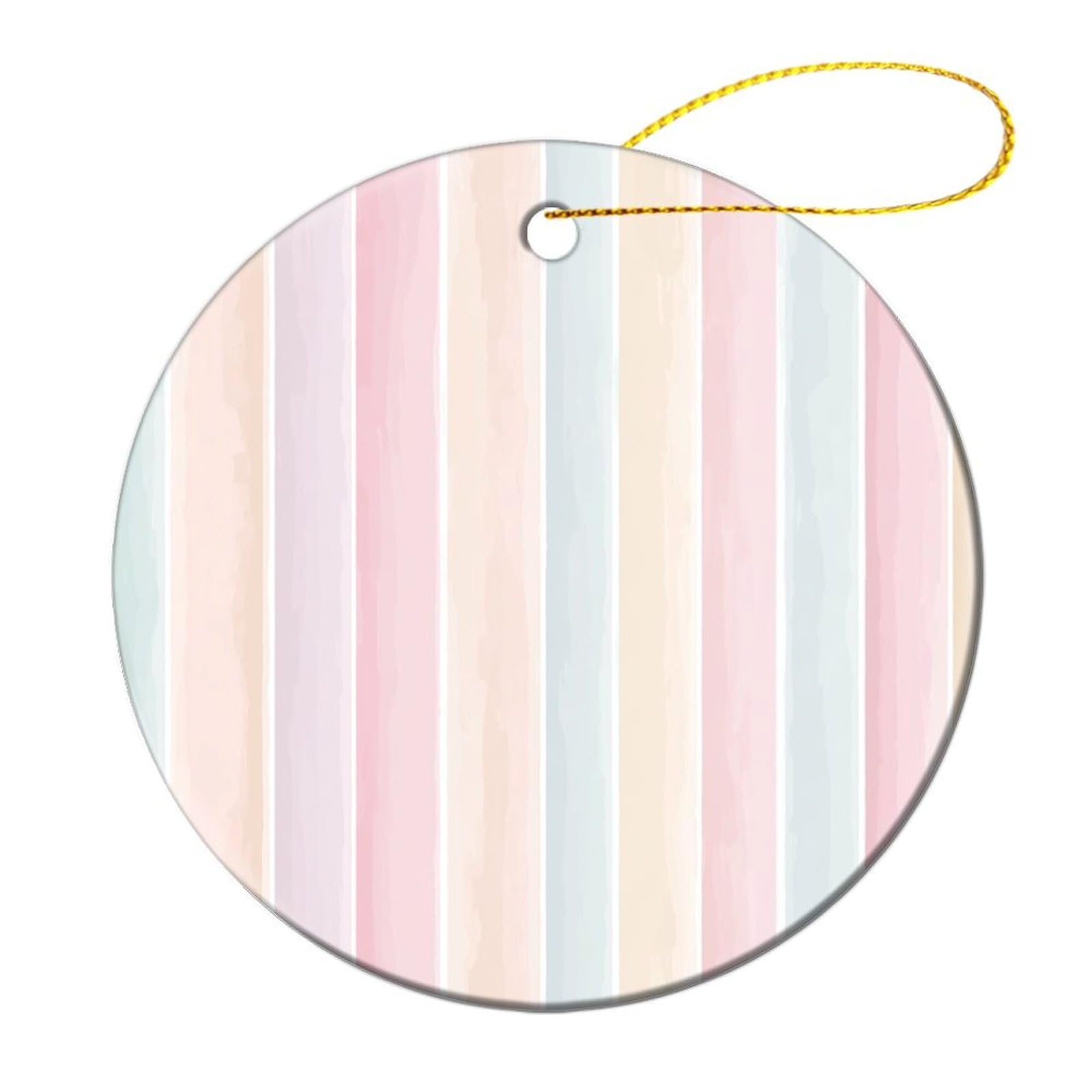 Width Vertical Stripes in Pink Peach Mint Cream Christmas Tree Hanging Ornaments,2 Pieces, 7.2CM Round Double-Sided