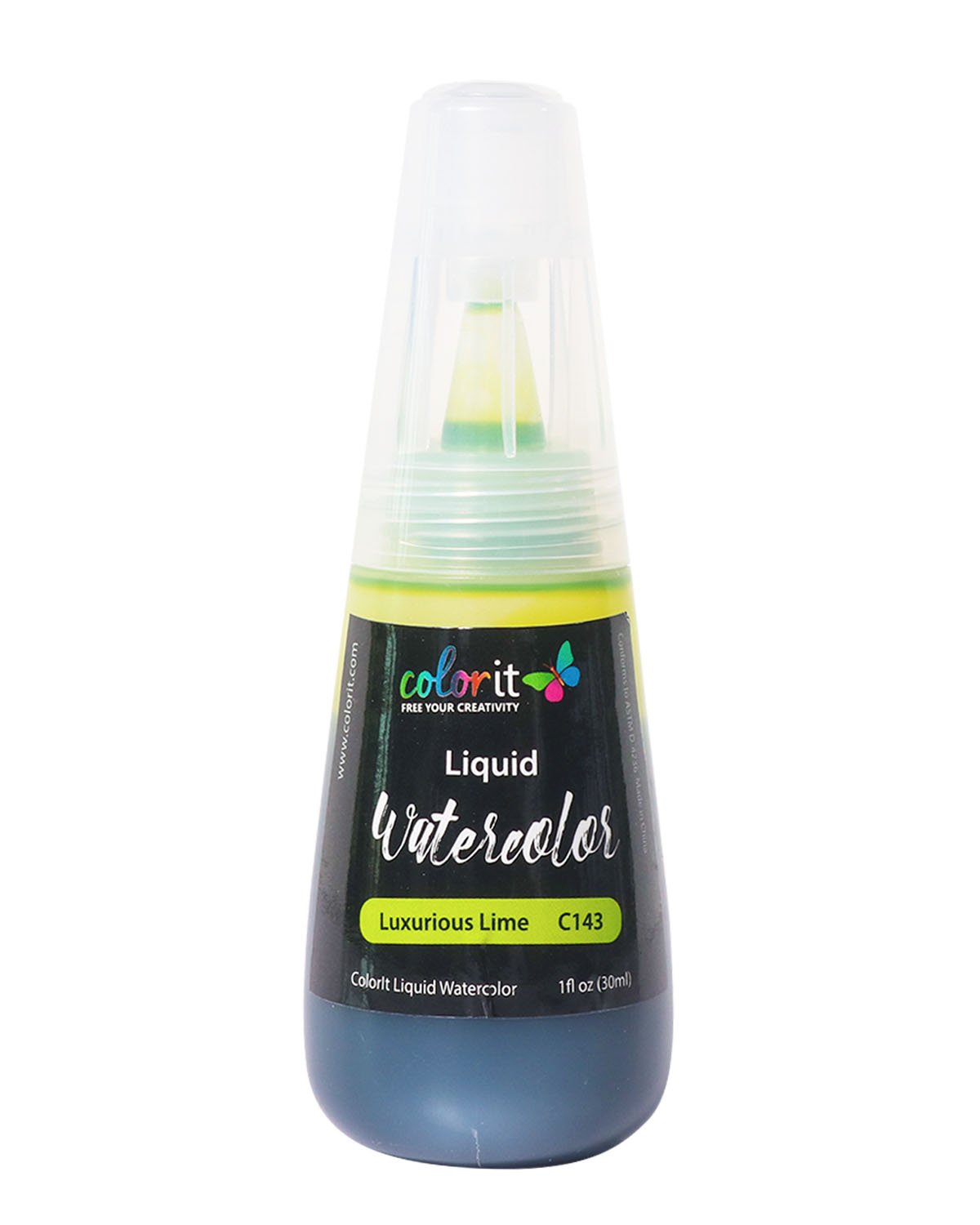 ColorIt Liquid Watercolor Ink 1oz Bottle Luxurious Lime C143 - Vibrant, Water-Based Dye Ink Colors, Non-Toxic, Watercolor Refills for ColorIt Watercolor Brush Pens