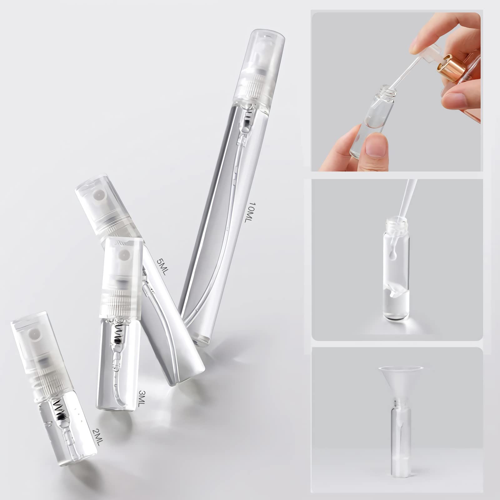 100 Pezzi 10ml Vuoto Flacone Spray Vetro Trasparente, Mini Spray Tascabile, Piccolo Flacone Spray per Nebbia Riutilizzabile Portatile, Bottiglia di Profumo, Cosmetica, Viaggio con Imbuti